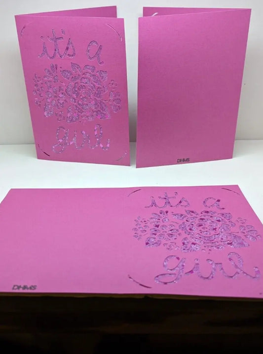 It's a girl handmade New Baby card (ID24)